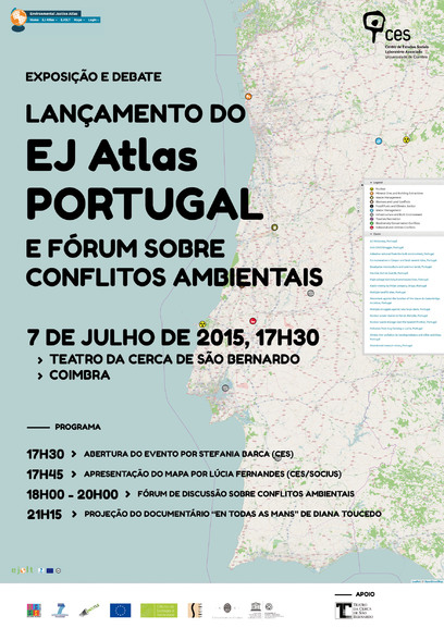 Lançamento do EJ Atlas Portugal e fórum sobre conflitos ambientais<span id="edit_12219"><script>$(function() { $('#edit_12219').load( "/myces/user/editobj.php?tipo=evento&id=12219" ); });</script></span>