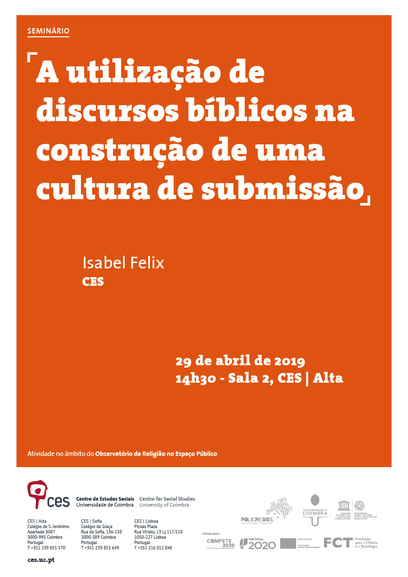 Using biblical discourses towards the construction of a culture of submission<span id="edit_24755"><script>$(function() { $('#edit_24755').load( "/myces/user/editobj.php?tipo=evento&id=24755" ); });</script></span>